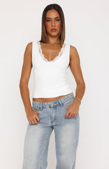 Key To My Heart Lace Trim Top White