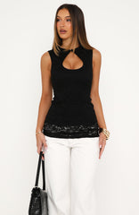 Let The Drama Unfold Lace Longline Top Black