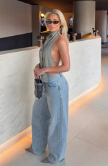 Just My Type Mid Rise Wide Leg Jeans Light Blue Wash