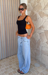 Clarissa Low Rise Wide Leg Jeans Mid Blue Wash