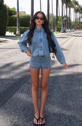 Cooler Than You Denim Shorts Brown Blue Acid Wash