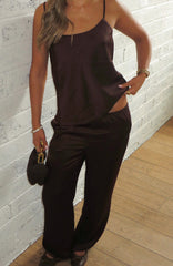 Falling Fast Satin Cami Top Chocolate