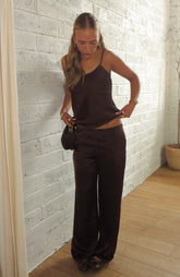 Falling Fast Satin Pants Chocolate