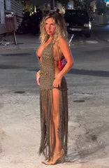 Moonlight Desert Crochet Maxi Dress Espresso