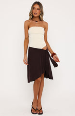 All Eyes Here Strapless Midi Dress Cream/Chocolate