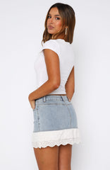 Run It Up Frill Denim Mini Skirt Light Blue Wash