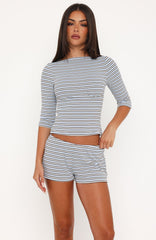Always Choose You 3/4 Sleeve Top Blue/Chocolate Stripe