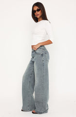 Just My Type Mid Rise Wide Leg Jeans Sand Wash