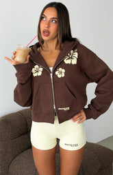 Come Catch Me Boxy Zip Front Hoodie Chocolate
