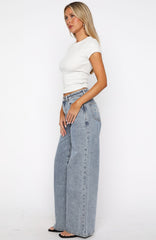 Bring The Drama Mid Rise Wide Leg Jeans Mid Blue Wash