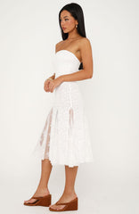 Delicate Habit Strapless Midi Dress White