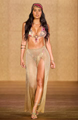 Sunlight Hibiscus Knit Maxi Skirt Gold Rush