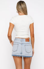 Never Guilty Denim Mini Skirt Light Blue Wash