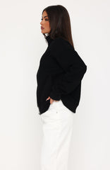 Such A Dream Oversized Zip Front Funnel Neck Jacket Black