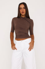 Quiet Crush 3/4 Sleeve Top Mocha
