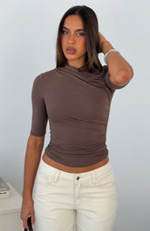 Quiet Crush 3/4 Sleeve Top Mocha