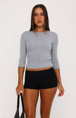 Soft Focus 3/4 Sleeve Top Grey Marle