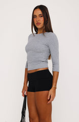Soft Focus 3/4 Sleeve Top Grey Marle