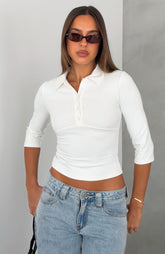 The Finer Things 3/4 Sleeve Polo Top White