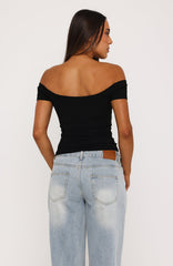 Too Good To Care Off Shoulder Baby Tee Black