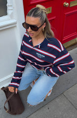 Unbothered Club Long Sleeve Oversized Jersey Navy