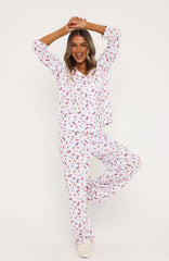 Pillow Talk Printed Long Sleeve Pyjama Set White Berries