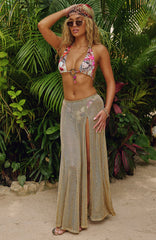 Sunlight Hibiscus Knit Maxi Skirt Gold Rush