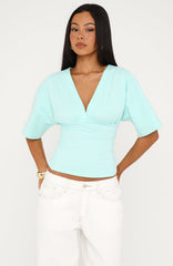 All On The Line V Neck Short Sleeve Top Mint