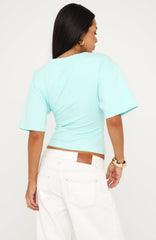 All On The Line V Neck Short Sleeve Top Mint