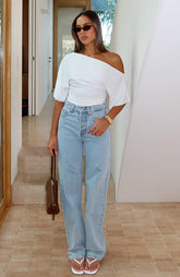 Always With Me High Rise Straight Leg Jeans Mid Blue Wash