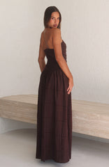 Bittersweet Babe Strapless Broderie Maxi Dress Chocolate