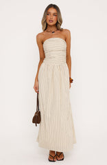 Blush Of Fate Strapless Maxi Dress Cream/Chocolate Stripe
