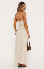 Blush Of Fate Strapless Maxi Dress Cream/Chocolate Stripe