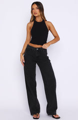 Bring The Style Low Rise Wide Leg Jeans Black Acid Wash