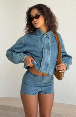 Cooler Than You Denim Shorts Brown Blue Acid Wash