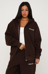 Core Classic Zip Front Hoodie Chocolate