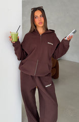 Core Classic Zip Front Hoodie Chocolate