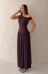 Don't Ask Off Shoulder Maxi Dress Dark Chocolate