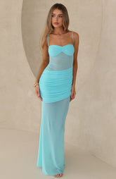 Drop Dead Gorgeous Mesh Maxi Dress Aqua
