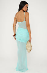 Drop Dead Gorgeous Mesh Maxi Dress Aqua
