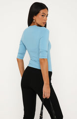 Easy To Admire V Neck 3/4 Sleeve Top Powder Blue