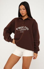 Far Away Oversized Henley Sweater Dark Chocolate