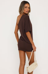 Favourite Girl Off Shoulder Mini Dress Chocolate