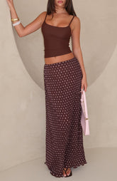 Flow State Maxi Skirt Choc/Pink Polka Dot
