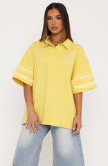 Golden Hour Glow Oversized Short Sleeve Rugby Shirt Mustard