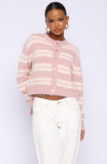 Ice Bae Stripe Knit Cardigan Strawberry Cream Stripe