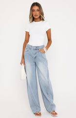 Jessica Mid Rise Barrel Leg Jeans Light Blue Wash