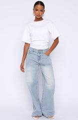 Just My Type Mid Rise Wide Leg Jeans Light Blue Wash