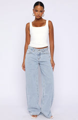 Just My Type Mid Rise Wide Leg Jeans Mid Blue Wash