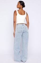Just My Type Mid Rise Wide Leg Jeans Mid Blue Wash
